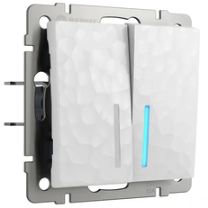 Изображение Выключатель двухклавишный проходной с подсветкой Hammer (белый) W1222101